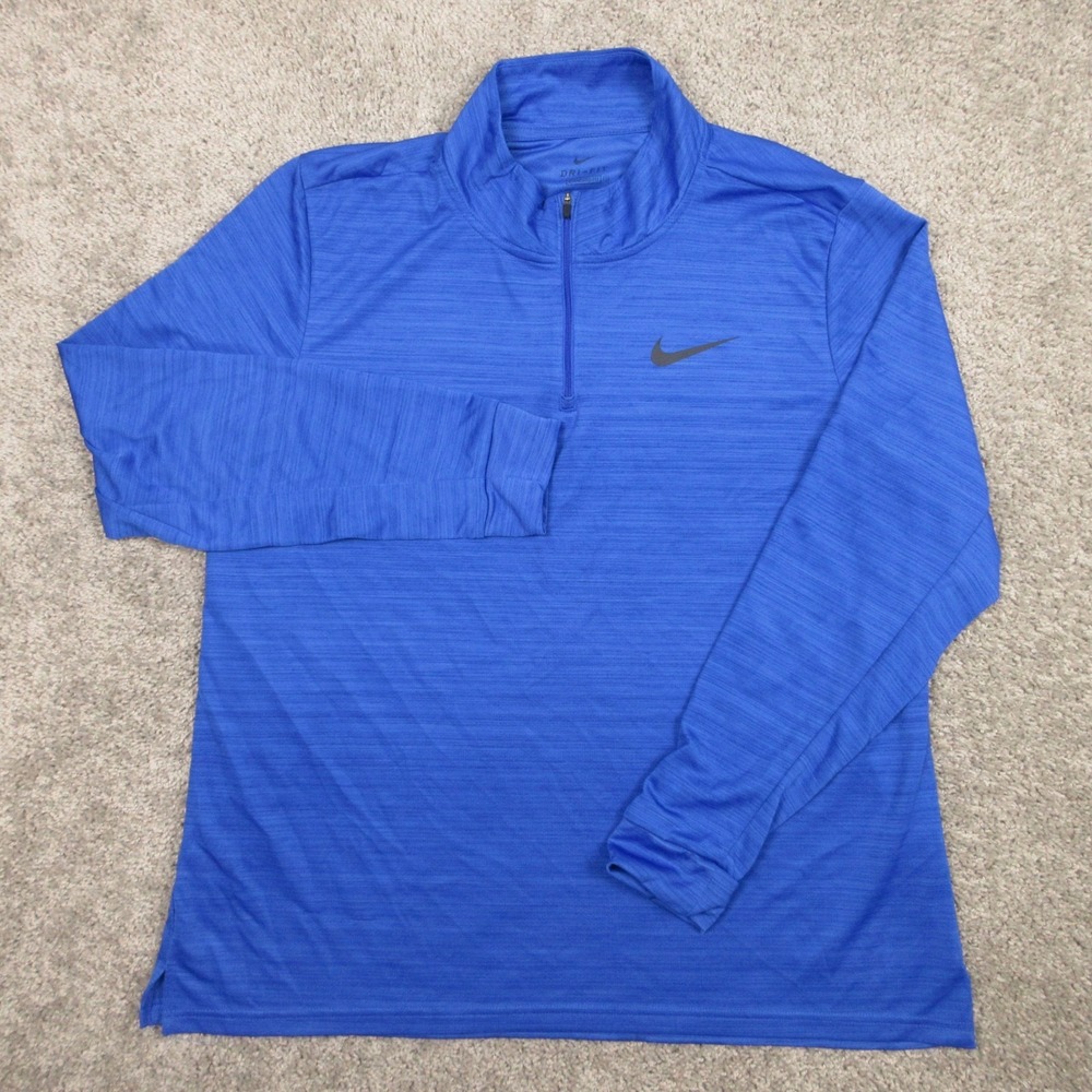 Nike Sweater Mens XL Blue Solid Drifit Quarter Zip‎ Pullover Lightweight Golf